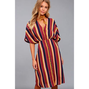 Ali & Jay Dreamer Wine Red Striped Midi Dress Size Large NWT